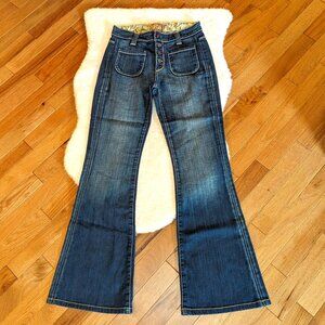 Vintage Y2K Rich & Skinny Flare Jeans, Button Fly, Sailor Style Pockets